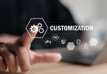 Businessman pressing on virtual screen and select "Customization".